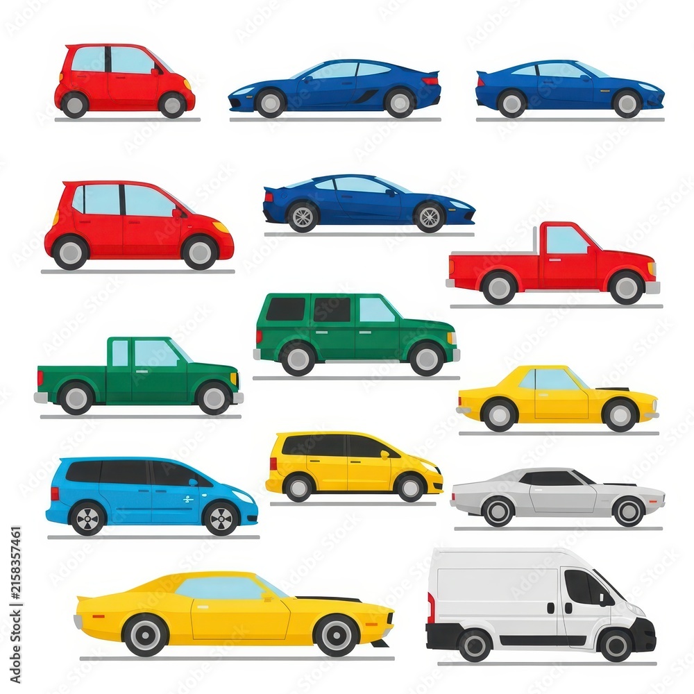 Fototapeta premium Colorful Collection of Various Vehicle Illustrations.