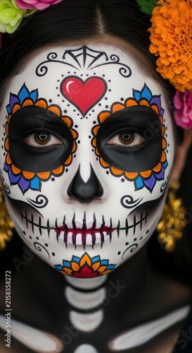 Colorful Day of the Dead Sugar Skull Face Paint.