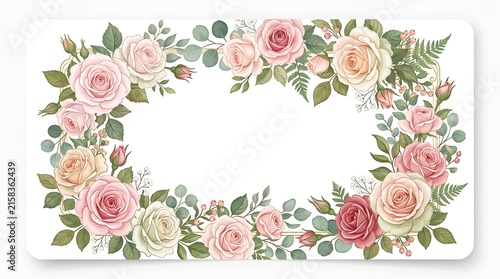 Floral wreath with roses and greenery isolated