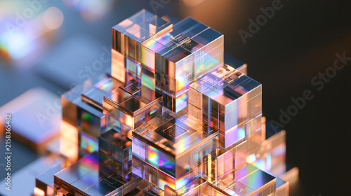 Prismatic Crystal Blocks Forming a Futuristic Geometric Tower