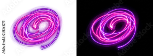 Abstract Pink and Purple Neon Light Spiral Swirl on White and Black Backgrounds