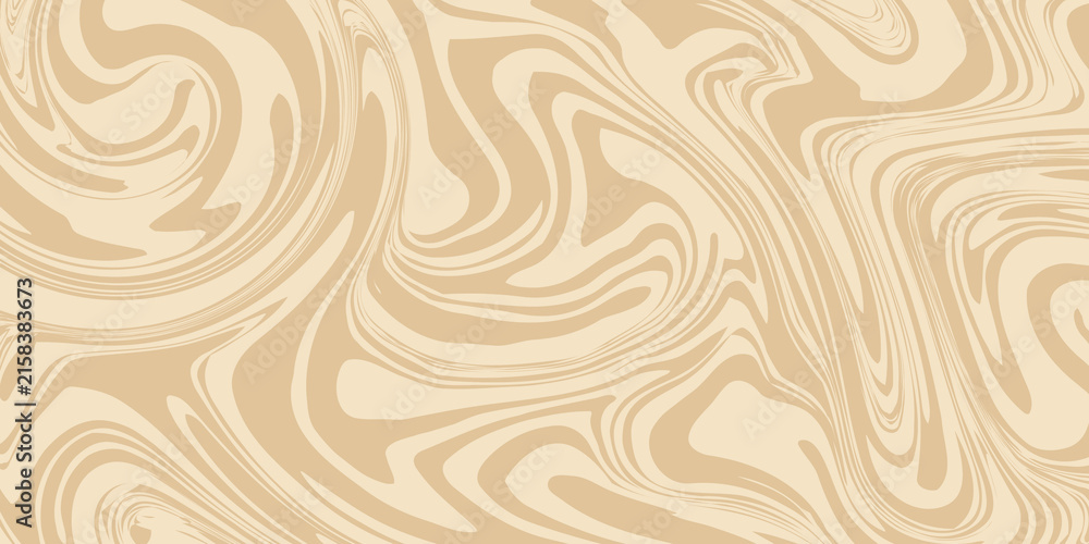 Beige marble acrylic swirl seamless pattern. Coffee latte, caramel, ice cream texture. 1970s trippy psychedelic waves print background.