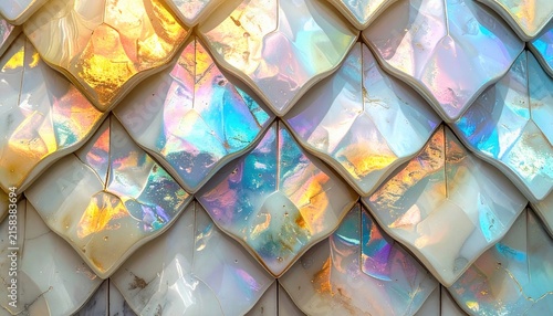 Iridescent Ceramic Tiles With A Fish Scale Pattern And Mother Of Pearl Sheen