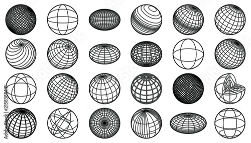Canvas Print Set of 3d wireframe spheres and geometric shapes