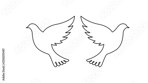 Two Flying Doves Pair Continuous Line Art Animation Loop Video