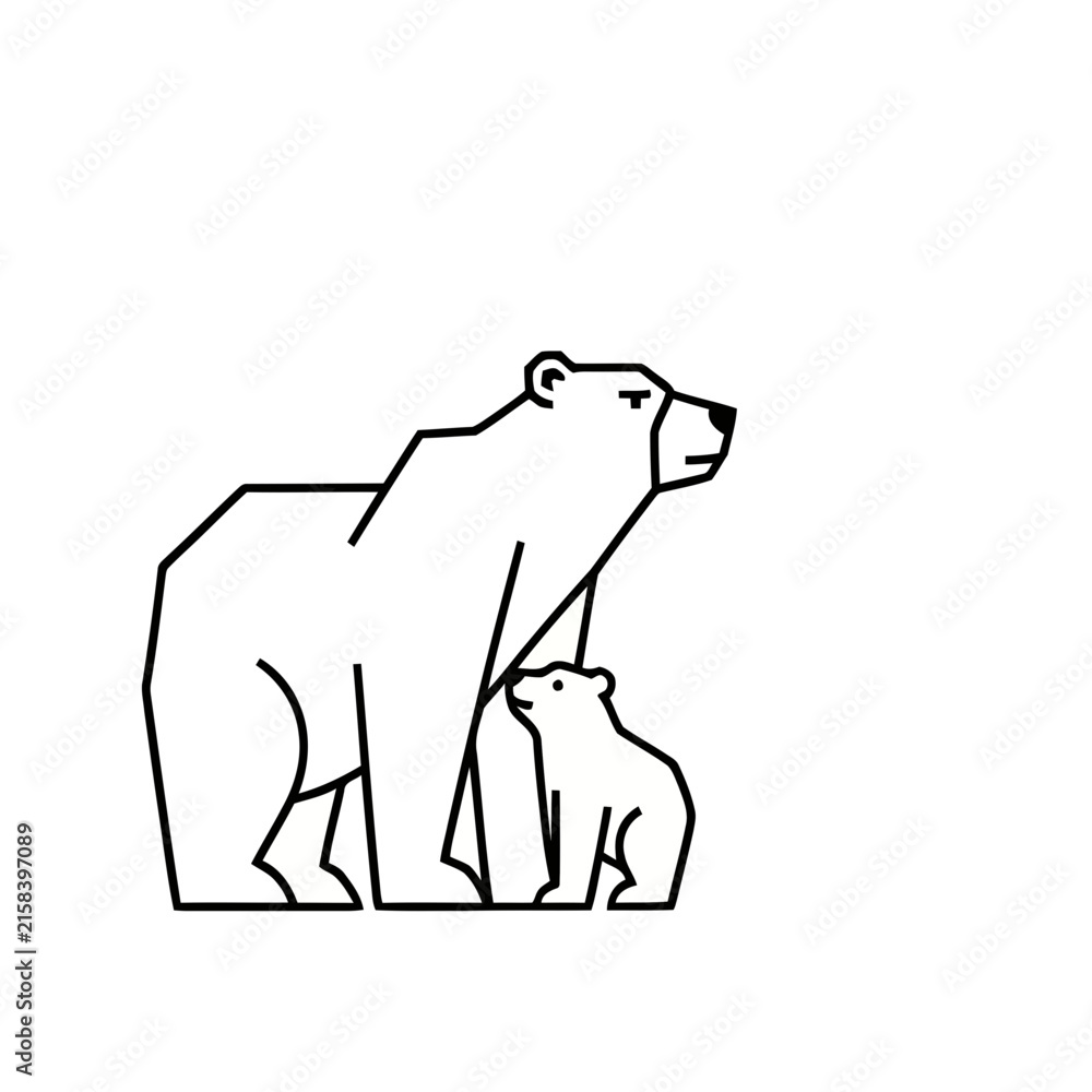 Naklejka premium Polar bear and cub line art