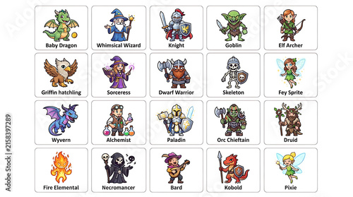 Tapety artystyczne Fantasy RPG Characters and Mythical Creatures Vector Set