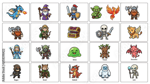 Obraz na płótnie Fantasy RPG Game Characters and Creatures Vector Set