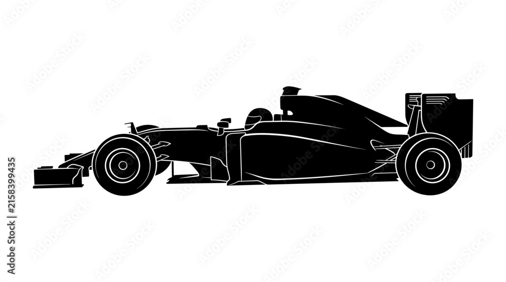 Fototapeta premium Black Silhouette of a Formula 1 Racing Car on White Background
