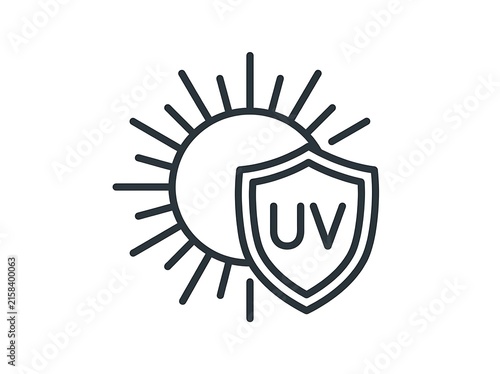 Uv protection shield with sun rays icon
