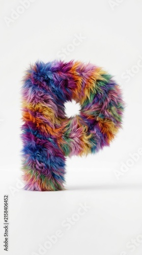Fluffy Rainbow Letter P Alphabet Character.