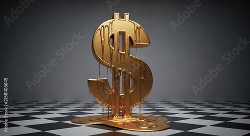 Golden antique hourglass on reflective surface background.