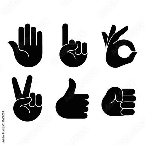 Gestures Collection Showing Six Different Black Hand Signals and Communication Signs