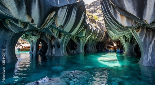 African penguins in natural rocky habitat underwater.