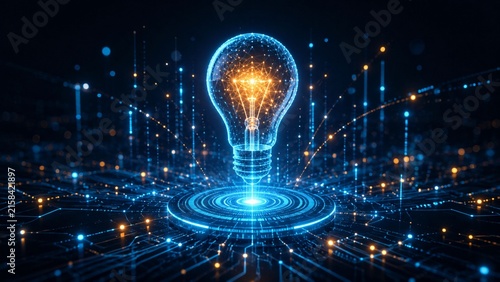 Futuristic digital light bulb with glowing circuits representing swift innovation and AI technology