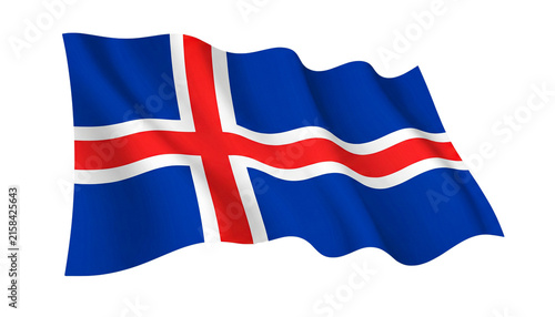 Canvas Print Waving flag of iceland isolated on transparent background with soft fabric folds effect