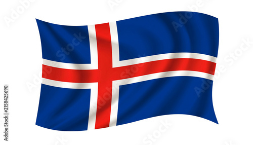 Canvastavla Waving flag of iceland isolated on transparent background with soft fabric folds effect