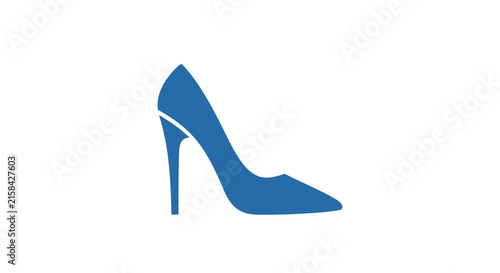 A simple blue silhouette of a high heel shoe on a white background