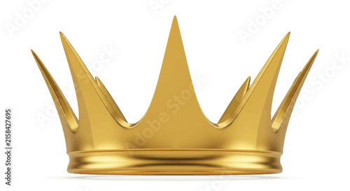 A shiny golden crown isolated on a clean white background