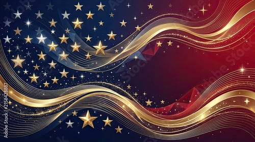 Veterans day festive background with golden stars and flowing ribbon elements veterans background celebration patriotism american sparkles national metallic