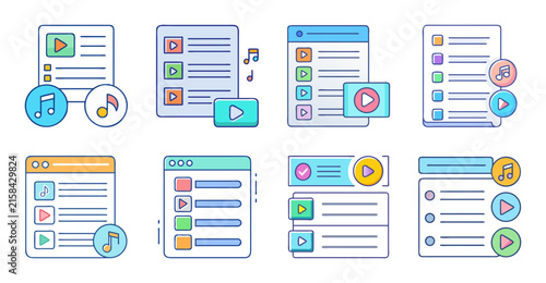 Flat design icons showing digital marketing concepts - Bright, colorful flat icons illustrating digital marketing tools like analytics, social media, SEO, and email campaigns in a clean layout.