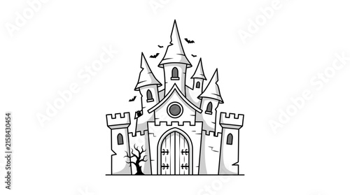 Haunted Castle Outline Vector Illustration