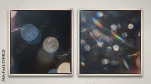 Bokeh effect diptych with chromatic aberration and light leaks artistic photography