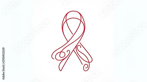 Veterans day elegant red ribbon icon with decorative swirl lines awareness decorative prevention fundraising campaign minimalist