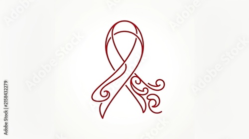 Veterans day red awareness ribbon with decorative ornamental swirls awareness ornamental illustration honoring patriotic remembrance minimalist solidarity