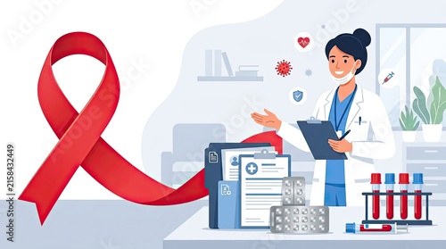 Veterans day medical professional managing patient health records for hiv aids awareness with healthcare laboratory analysis hospital physician awareness