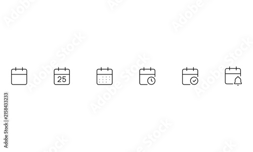 Simple calendar icon set line style event organizer reminder time notification UI design symbols