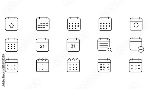 Calendar line icons set date agenda schedule event planner vector symbols collection