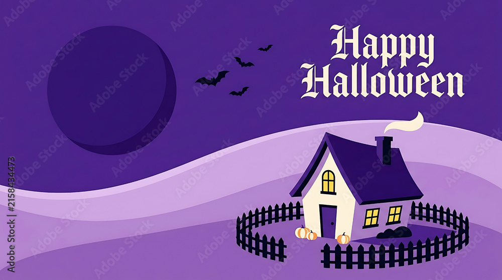 Fototapeta premium Happy halloween greeting card with spooky house illustration