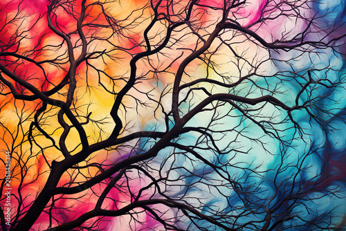 Excellent Leafless branches of a tree against a clear blue sky viewed from below isolated
