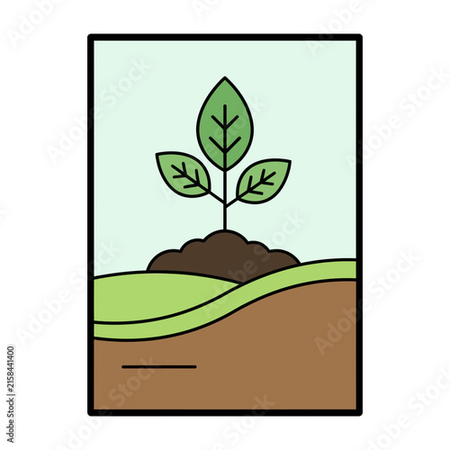 Green plant sprout growing in soil with three leaves on top, symbolizing new life