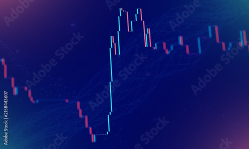 Fotografie Abstract financial stock market chart with glowing neon blue and pink candlestic