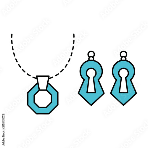 Blue jewelry set with key and lock pendants on chain
