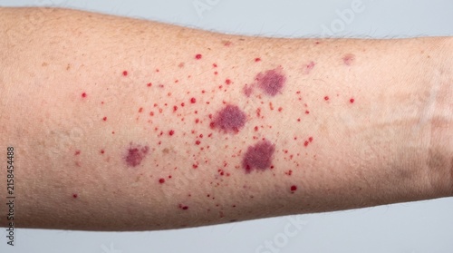 Dense Petechial Rash on the Forearm With Multiple Non-Blanching Hemorrhagic Spots