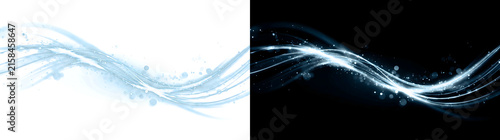 White swirl lines glowing with sparkling particles and light dust in PNG, Transparent and Black Background Versions for futuristic design