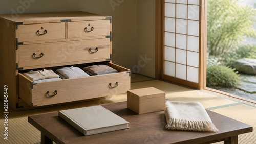Naklejka 朝の和室で感謝を込めて進める穏やかな遺品整理