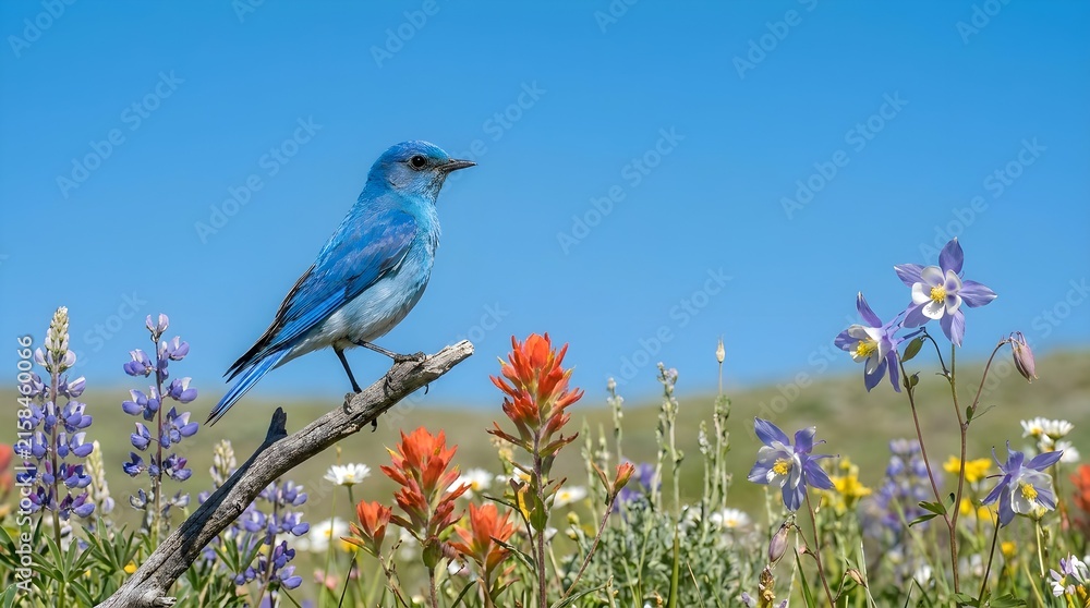 Obraz premium Mountain Bluebird on Wildflowers