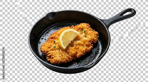 Golden fried egg nestled in fluffy scrambled eggs in a black pan.
