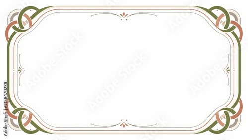 Ornamental Rectangular Frame with Green and Orange Knot Border