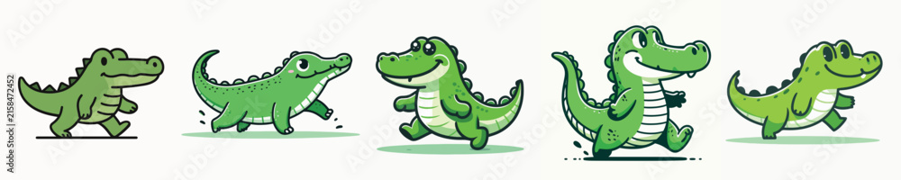 Fototapeta premium Cute cartoon crocodile characters in various playful poses