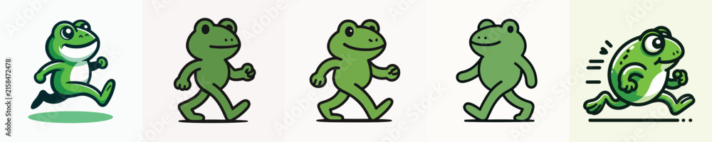 Fototapeta premium Animated green frog character walking and running sequence