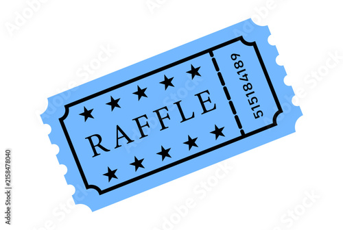 Single light blue raffle ticket with black text and stars