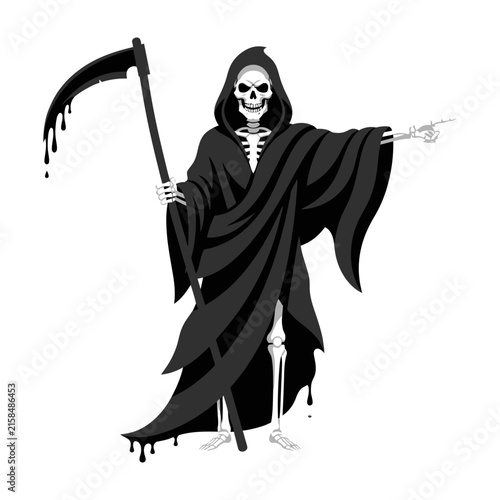Canvas Print Grim reaper pointing with scythe in hand, symbolizing death and darkness