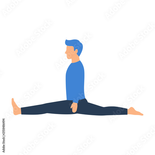 фотографія Man in blue shirt doing straddle stretch exercise