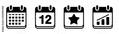 Calendar icons representing a grid view specific date star rating and progress charts.
