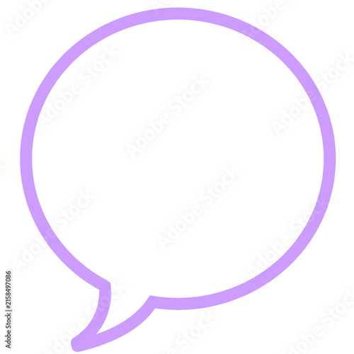 Round speech bubble illustration. Hand drawn purple outline speech balloon with copy space isolated on white background.